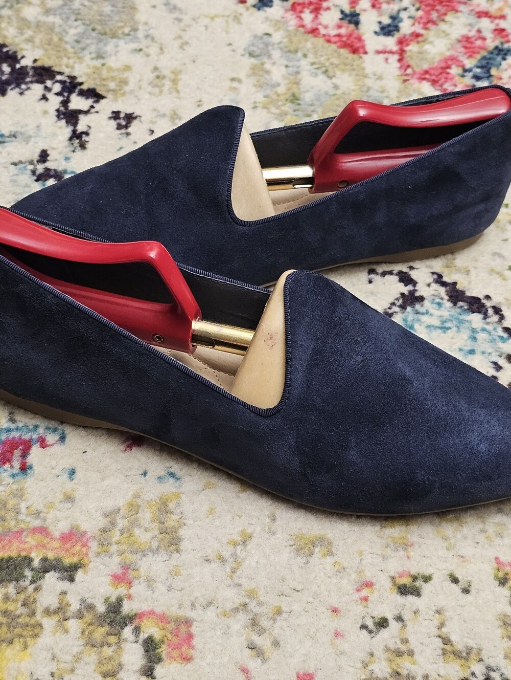 BIRDIES Heron Flat Navy Suede Womens Size 10 Loafers Smoking Shoes - Picture 5 of 12